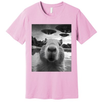 Capybara Selfie With Ufos Weird Premium T-Shirt