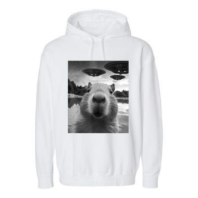 Capybara Selfie With Ufos Weird Garment-Dyed Fleece Hoodie