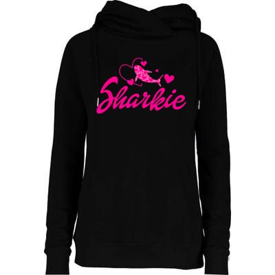 Cute Shark Womens Kids Funny Shark Womens Funnel Neck Pullover Hood