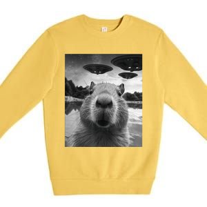 Capybara Selfie With Ufos Weird Premium Crewneck Sweatshirt