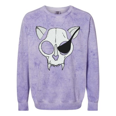 Cat Skull With Pirate Patch Halloween Skeleton Drawing Gift Colorblast Crewneck Sweatshirt