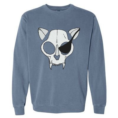 Cat Skull With Pirate Patch Halloween Skeleton Drawing Gift Garment-Dyed Sweatshirt