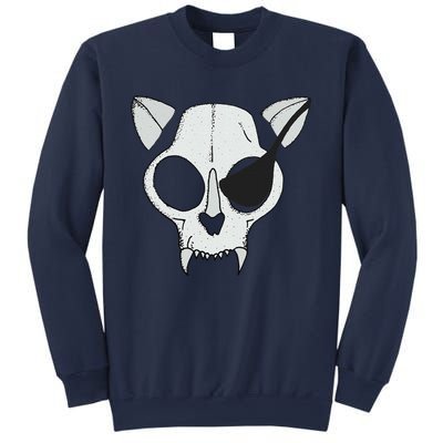 Cat Skull With Pirate Patch Halloween Skeleton Drawing Gift Sweatshirt