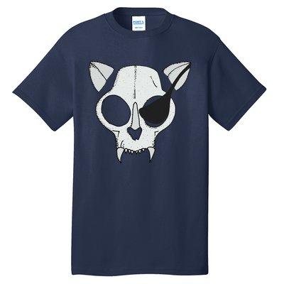 Cat Skull With Pirate Patch Halloween Skeleton Drawing Gift Tall T-Shirt