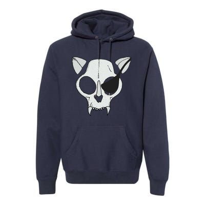 Cat Skull With Pirate Patch Halloween Skeleton Drawing Gift Premium Hoodie