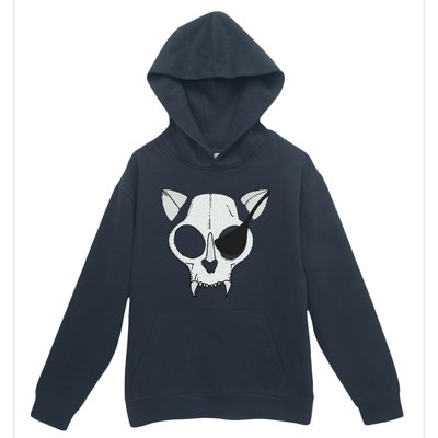 Cat Skull With Pirate Patch Halloween Skeleton Drawing Gift Urban Pullover Hoodie