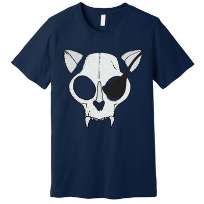 Cat Skull With Pirate Patch Halloween Skeleton Drawing Gift Premium T-Shirt