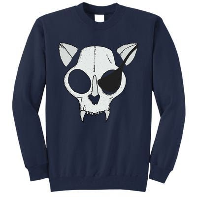 Cat Skull With Pirate Patch Halloween Skeleton Drawing Gift Tall Sweatshirt