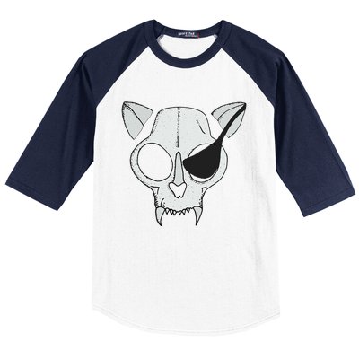 Cat Skull With Pirate Patch Halloween Skeleton Drawing Gift Baseball Sleeve Shirt