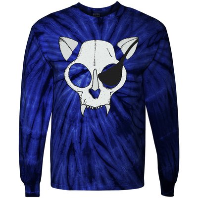 Cat Skull With Pirate Patch Halloween Skeleton Drawing Gift Tie-Dye Long Sleeve Shirt