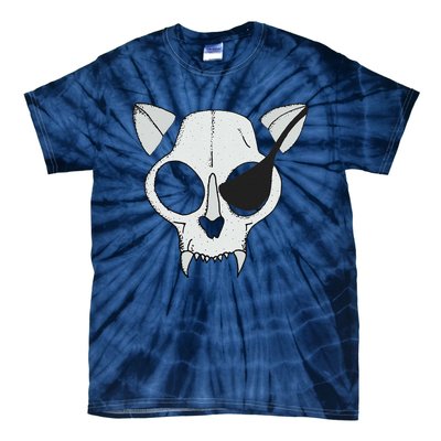 Cat Skull With Pirate Patch Halloween Skeleton Drawing Gift Tie-Dye T-Shirt