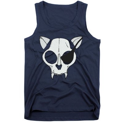 Cat Skull With Pirate Patch Halloween Skeleton Drawing Gift Tank Top