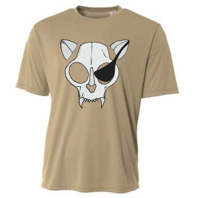 Cat Skull With Pirate Patch Halloween Skeleton Drawing Gift Cooling Performance Crew T-Shirt