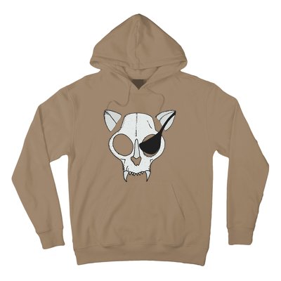 Cat Skull With Pirate Patch Halloween Skeleton Drawing Gift Hoodie