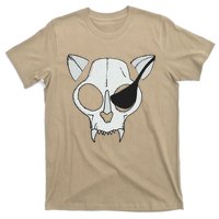 Cat Skull With Pirate Patch Halloween Skeleton Drawing Gift T-Shirt