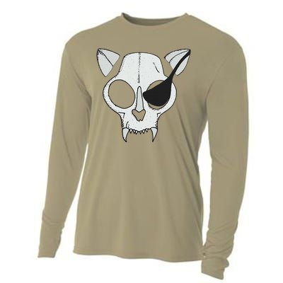 Cat Skull With Pirate Patch Halloween Skeleton Drawing Gift Cooling Performance Long Sleeve Crew