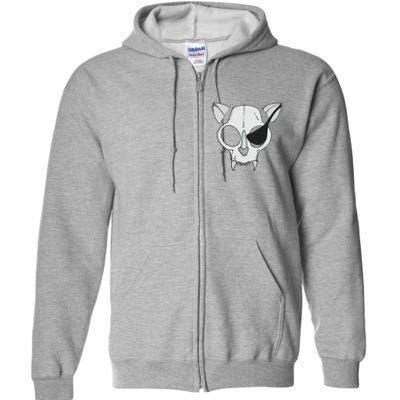 Cat Skull With Pirate Patch Halloween Skeleton Drawing Gift Full Zip Hoodie