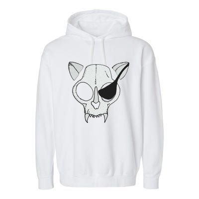 Cat Skull With Pirate Patch Halloween Skeleton Drawing Gift Garment-Dyed Fleece Hoodie