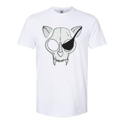 Cat Skull With Pirate Patch Halloween Skeleton Drawing Gift Softstyle CVC T-Shirt