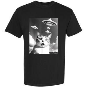 Cat Selfie With Alien UFO Spaceship Funny Cat Lovers Garment-Dyed Heavyweight T-Shirt