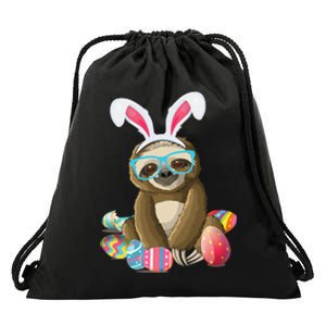 Cute Sloth With Bunny Ears Egg Hunting Easter Sloth Drawstring Bag