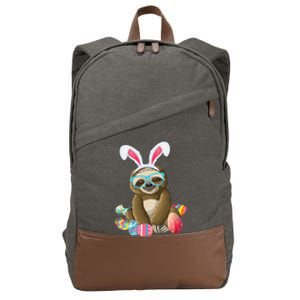 Cute Sloth With Bunny Ears Egg Hunting Easter Sloth Cotton Canvas Backpack