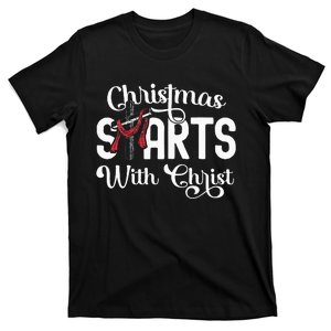 Christmas Starts With Christ Cross Jesus Christian T-Shirt