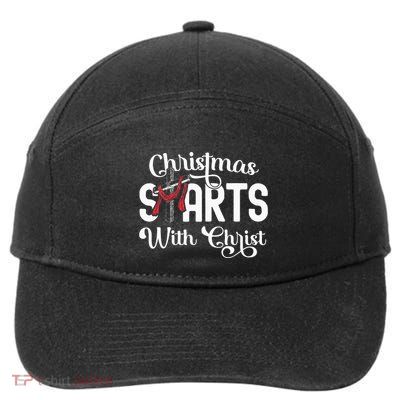Christmas Starts With Christ Cross Jesus Christian 7-Panel Snapback Hat