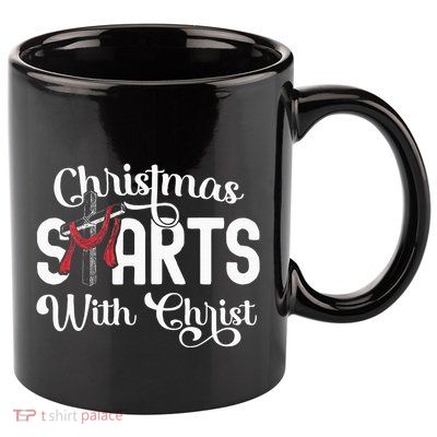 Christmas Starts With Christ Cross Jesus Christian 11oz C Handle Ceramic Mug