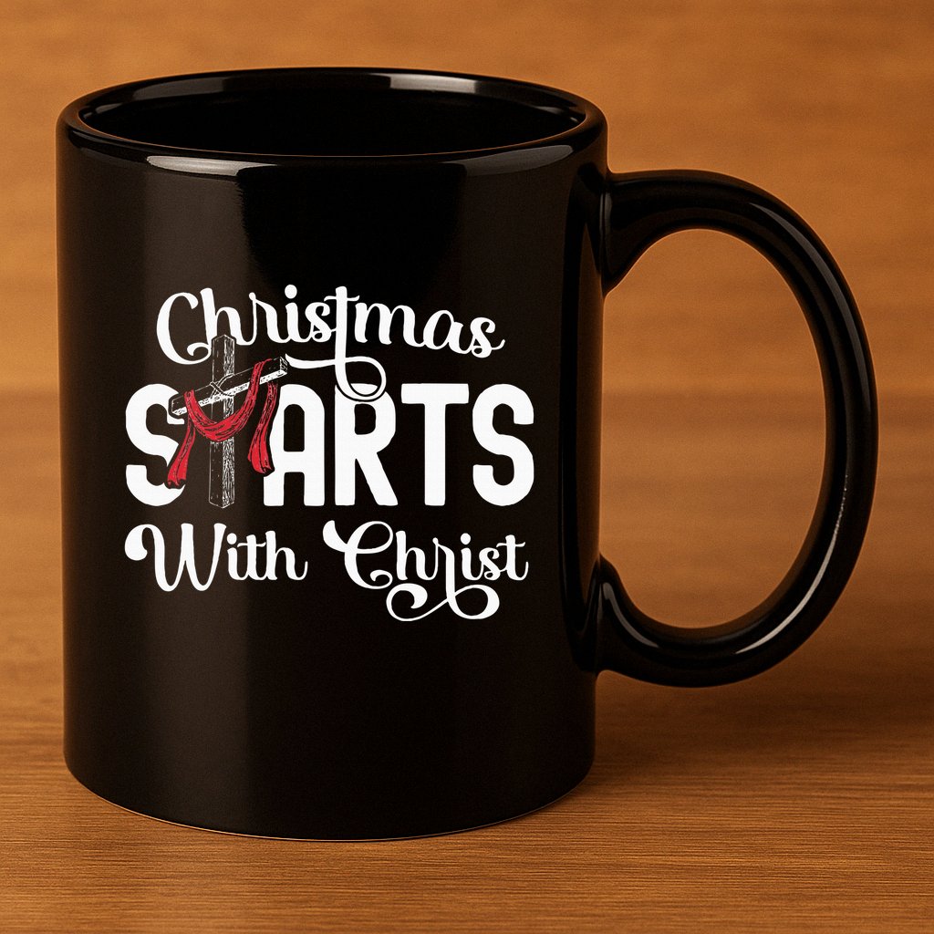 Christmas Starts With Christ Cross Jesus Christian 11oz C Handle Ceramic Mug