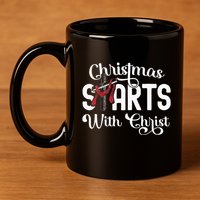 Christmas Starts With Christ Cross Jesus Christian 11oz C Handle Ceramic Mug