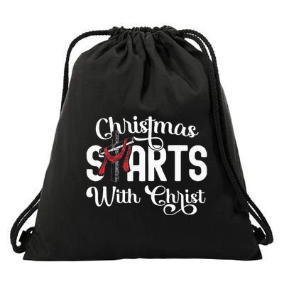Christmas Starts With Christ Cross Jesus Christian Drawstring Bag