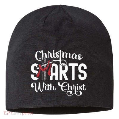 Christmas Starts With Christ Cross Jesus Christian Sustainable Beanie