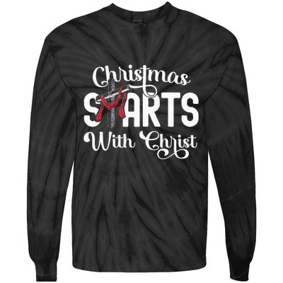 Christmas Starts With Christ Cross Jesus Christian Tie-Dye Long Sleeve Shirt
