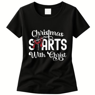 Christmas Starts With Christ Cross Jesus Christian Womens T-Shirt