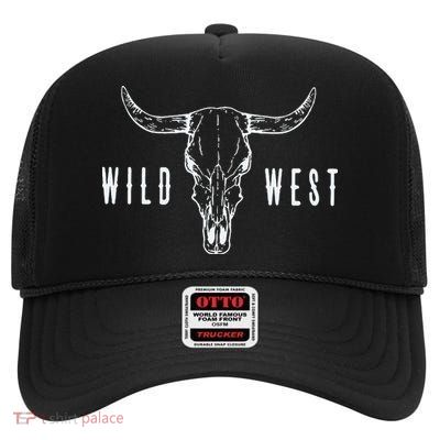 Cow Skull Wild West High Crown Mesh Back Trucker Hat