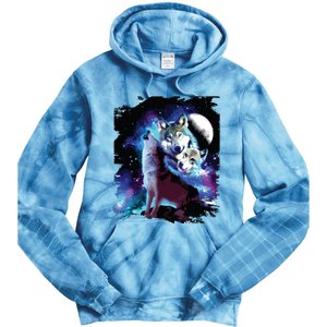 Cosmic Space Wolf Wolves Family Howling At Moon Tie Dye Hoodie