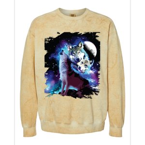 Cosmic Space Wolf Wolves Family Howling At Moon Colorblast Crewneck Sweatshirt