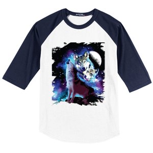 Cosmic Space Wolf Wolves Family Howling At Moon Baseball Sleeve Shirt