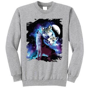 Cosmic Space Wolf Wolves Family Howling At Moon Tall Sweatshirt