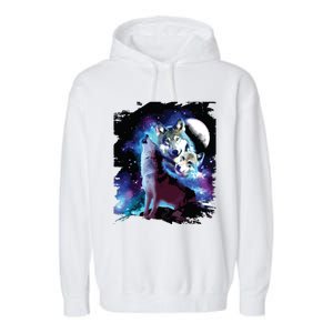 Cosmic Space Wolf Wolves Family Howling At Moon Garment-Dyed Fleece Hoodie