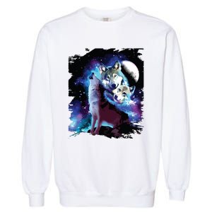 Cosmic Space Wolf Wolves Family Howling At Moon Garment-Dyed Sweatshirt