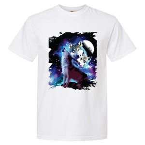 Cosmic Space Wolf Wolves Family Howling At Moon Garment-Dyed Heavyweight T-Shirt