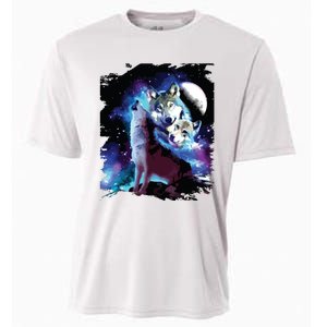 Cosmic Space Wolf Wolves Family Howling At Moon Cooling Performance Crew T-Shirt