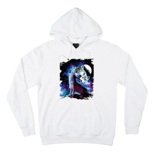 Cosmic Space Wolf Wolves Family Howling At Moon Hoodie