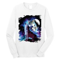 Cosmic Space Wolf Wolves Family Howling At Moon Long Sleeve Shirt