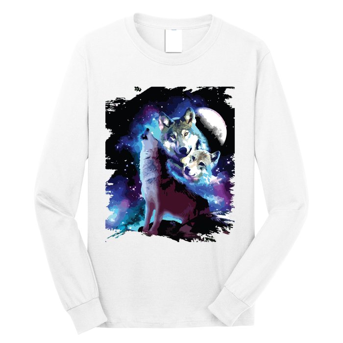 Cosmic Space Wolf Wolves Family Howling At Moon Long Sleeve Shirt