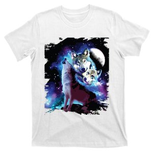 Cosmic Space Wolf Wolves Family Howling At Moon T-Shirt