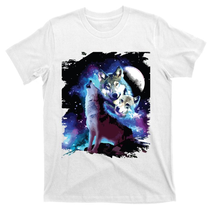 Cosmic Space Wolf Wolves Family Howling At Moon T-Shirt