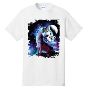 Cosmic Space Wolf Wolves Family Howling At Moon Tall T-Shirt